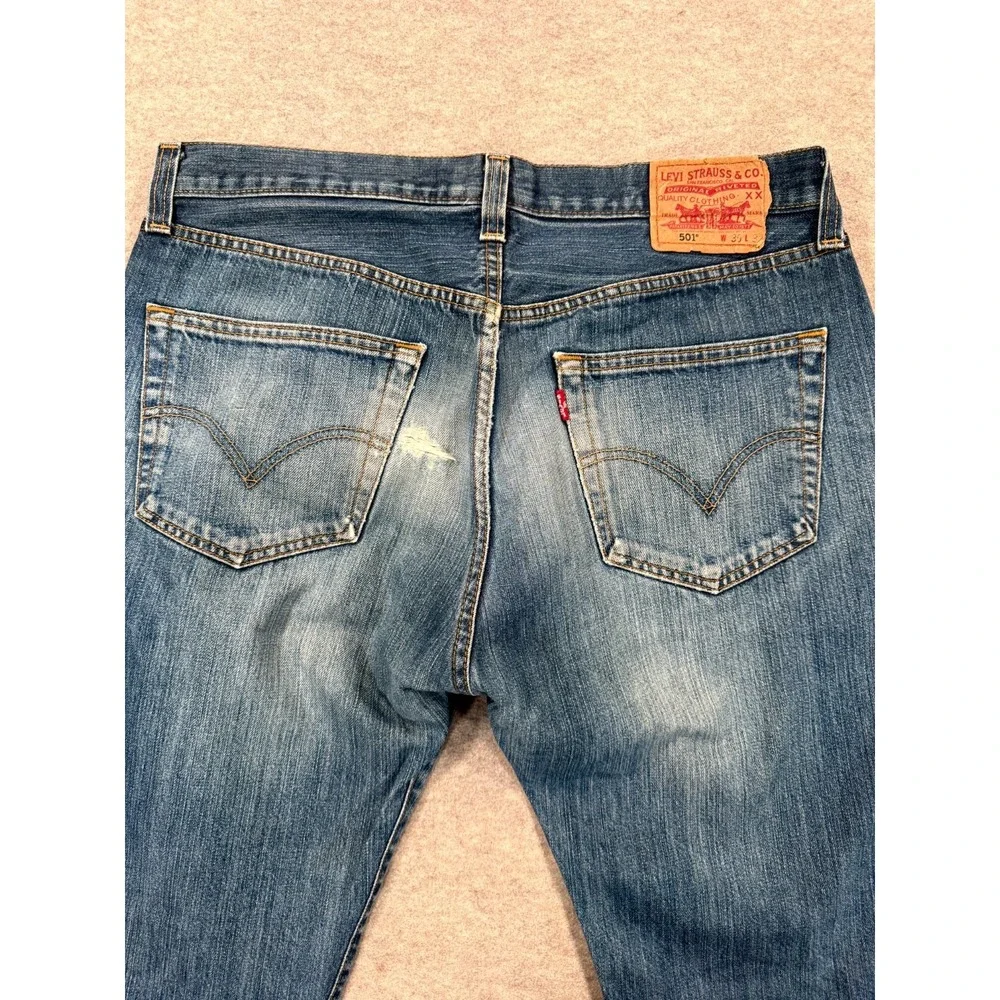 Levi's 501 Original Jeans Mens 36x32 Blue Denim Red Tab Button Fly Straight Leg